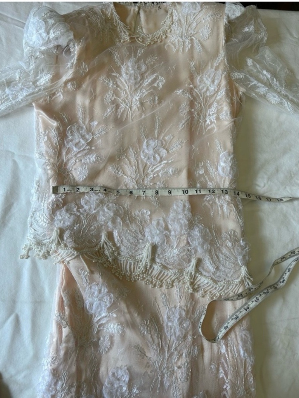 Vintage Rina di Montella Silk Lace Beaded Dress Size 8 Ivory Blush Formal Gown - Picture 10 of 11